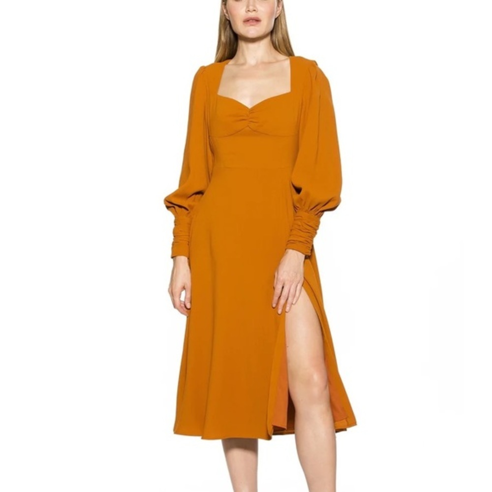 Alexia Admor Travi Midi Dress in Camel Long Peasant Sleeves‎